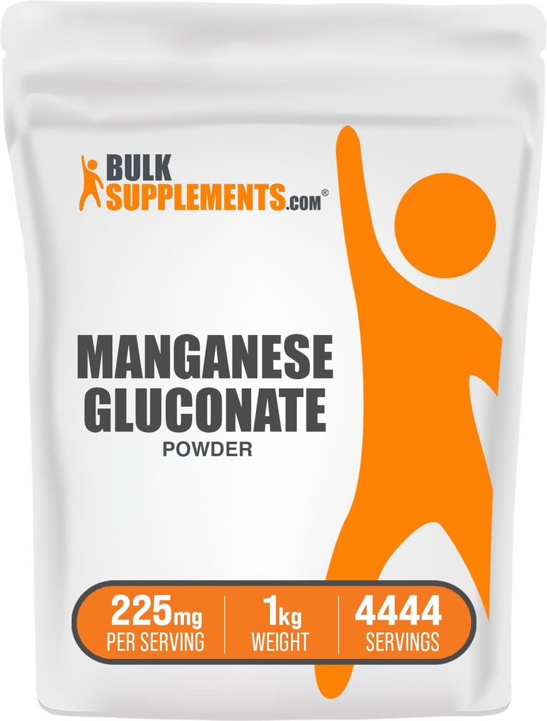 BulkSupplements.com Polvere di Gluconato Manganese - Supplemento Manganese, Minerale di Traccia Essenziale - Alta Assorbimento & Gluten Libero, 225mg per Serving, 1kg (2.2 lbs) (Pack of 1)