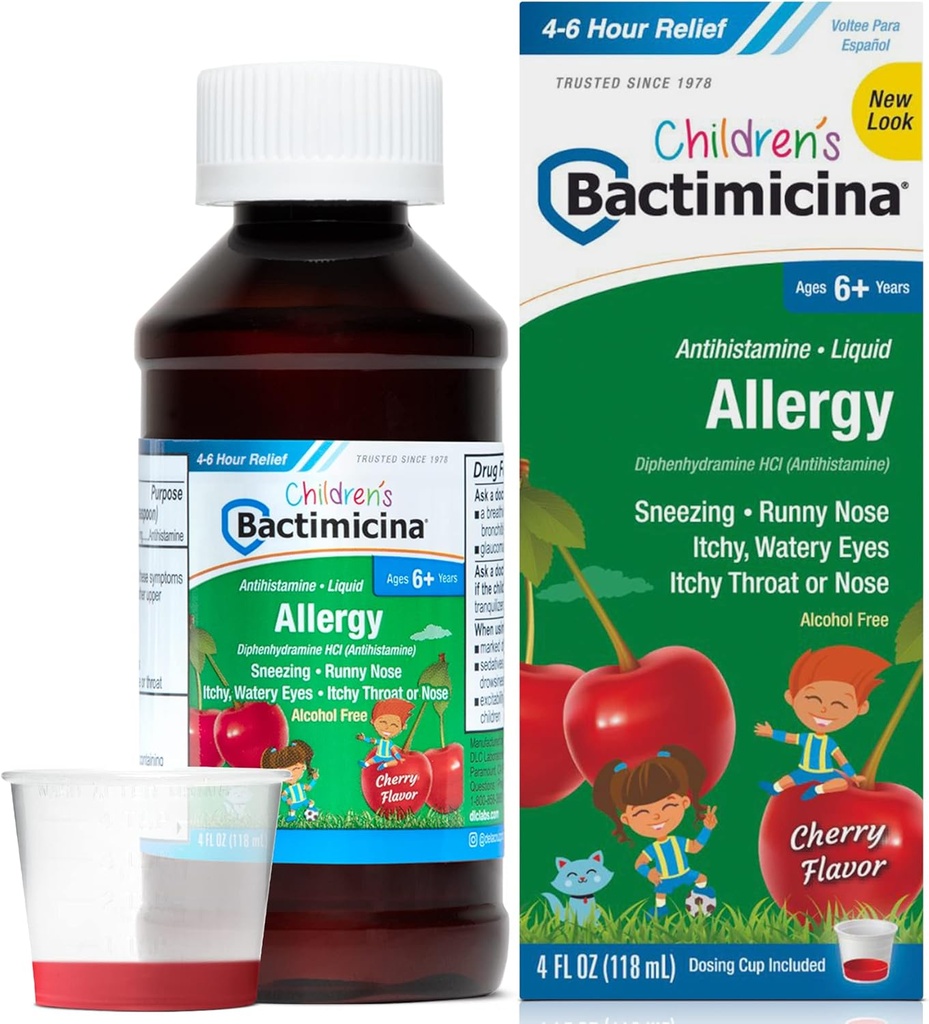 Bactimicina Liquido per bambini - Medicina per bambini - Età 6 e oltre - Aroma di ciliegia dolce - 4 Fl OZ