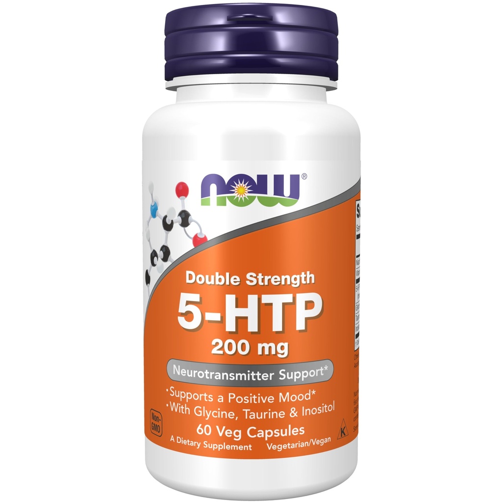 NOW Integratori alimentari, 5-HTP (5-idrossitriptofano) 200 mg, doppia resistenza, supporto neurotrasmettitore*, 60 capsule di veg