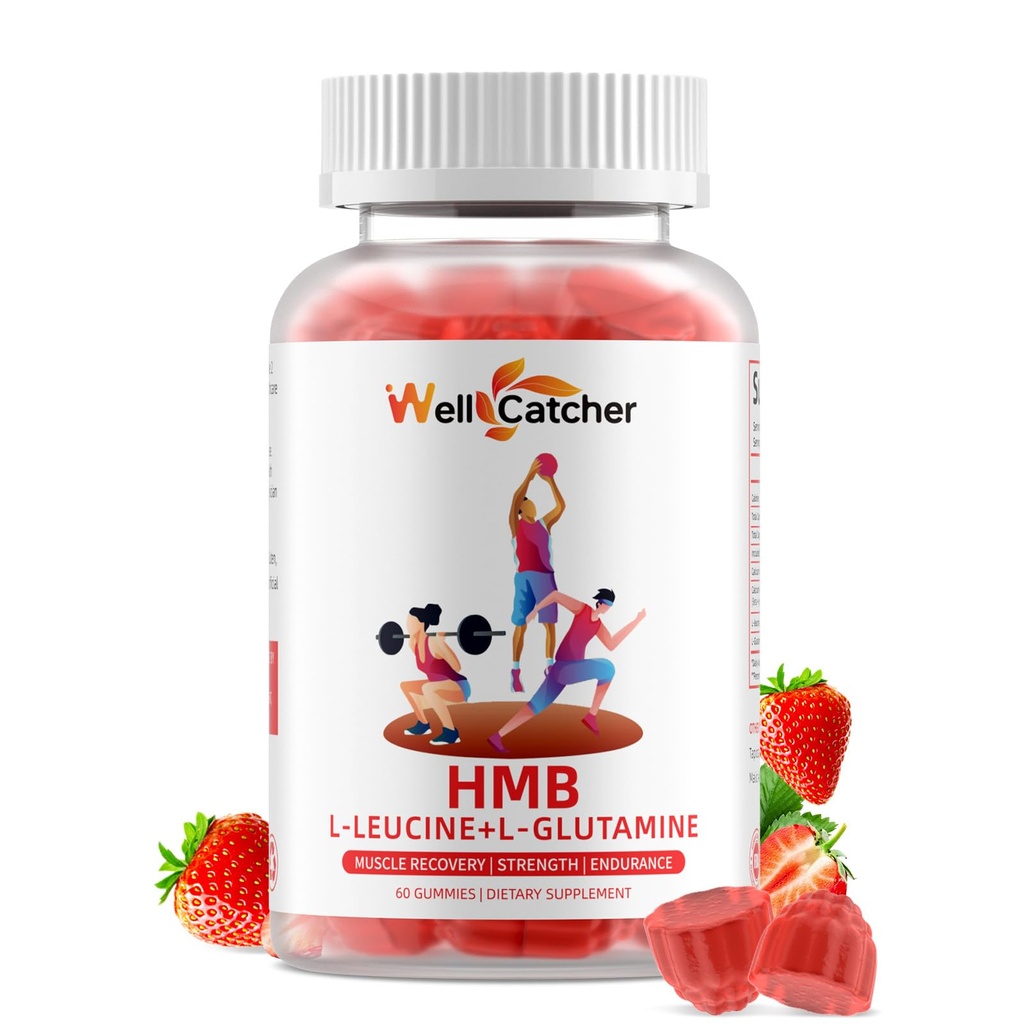HMB e Leucine Aminoacidi Gummies: HMB Integratori per le donne con L-Glutamina per la crescita del muscolo Fast Workout Recovery, Zucchero Vegan Non OGM Strawberry aromaed 30 giorni di alimentazione