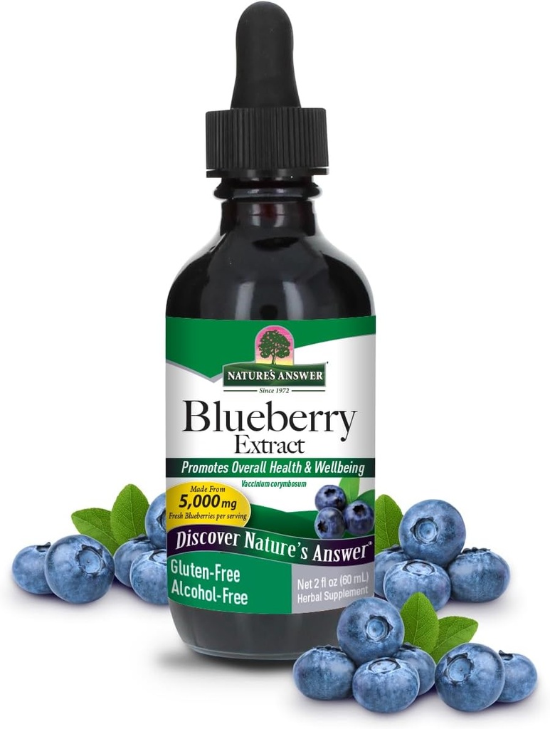 Alcol-Free Blueberry Fruit 1000mg 2oz Extract | Eye and Vision Support | High in Antioxidants | Promuove la circolazione sanguigna | Allevia gli occhi rossi e prurito | Single Count