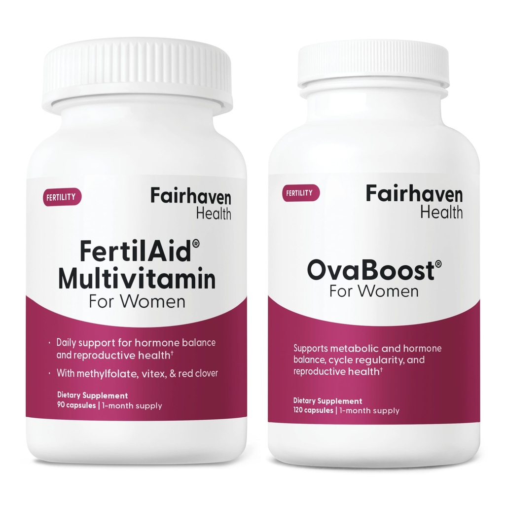 FertilAid per le donne & Ovaboost Combo, Femmina Fertilità Supplemento & Fertilità Vitamina con Myo-Inositol, Vitex & Vitamins per sostenere l'ovulazione, Regolarità del ciclo & qualità dell'uovo, 1 mese di fornitura