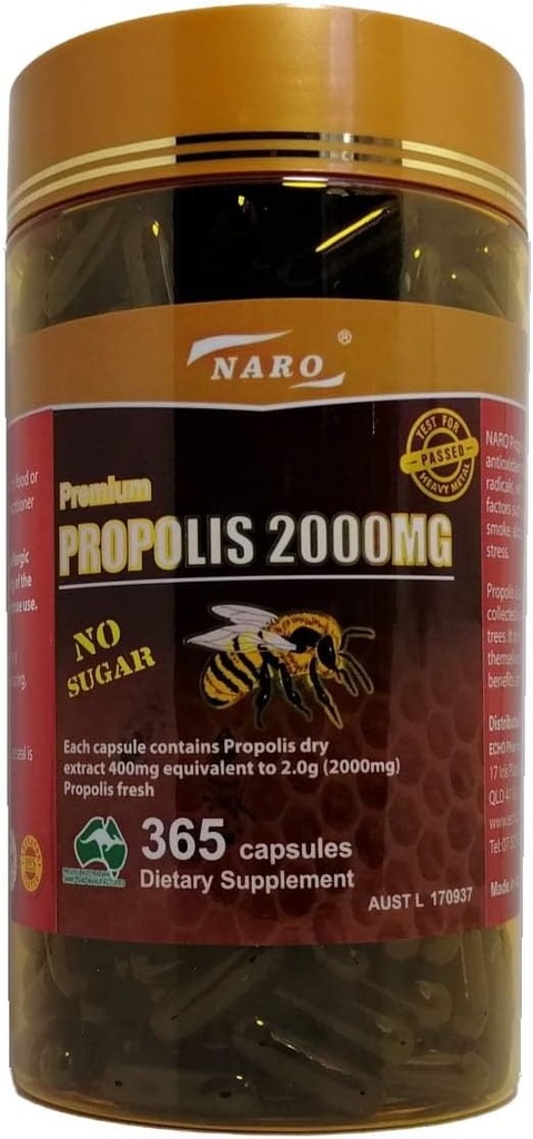 Naro Bee Propolis Extract 2000mg Premium Eucalyptus Dark 365 capsule Australian Made