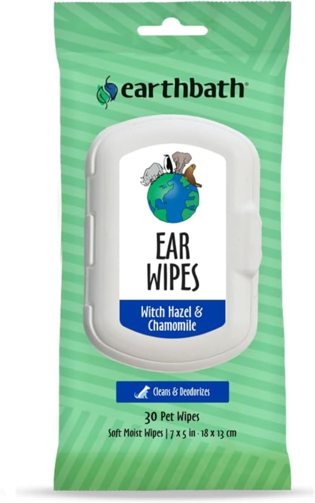 Earthbath Dog Ear Wipes - Detergente per cani, Best Wipes per cani e gatti, Made in USA, Cruelty-Free Dog Wipes, Keep Your Pet's Ears Naturally Clear & Infection Free - 30 Count (1 Confezione)