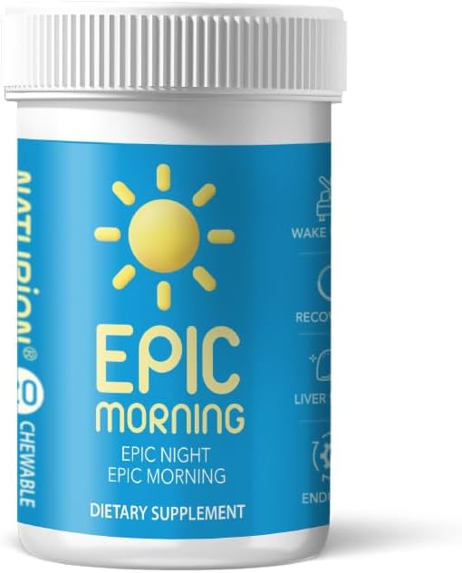 Epic Morning - Liver Detox & Repair Supplement with DHM, Milk Thistle, Vitamina C, B1, B2 & Pomegranate - Natural Pomegranate & Peach Flavor - 20 compresse masticabili per il supporto al fegato & Morning Recovery