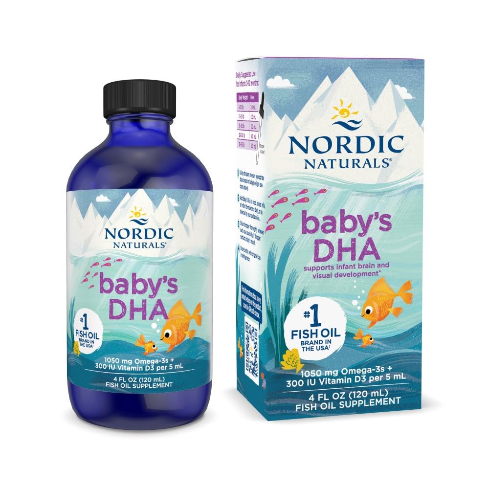 Nordic Naturals Baby’s DHA, Unflavored - 4 oz - 1050 mg Omega-3 + 300 IU Vitamin D3 - Supporta il cervello, Vision & Nervous System Development in Babies - Non-GMO - Servings May Vary