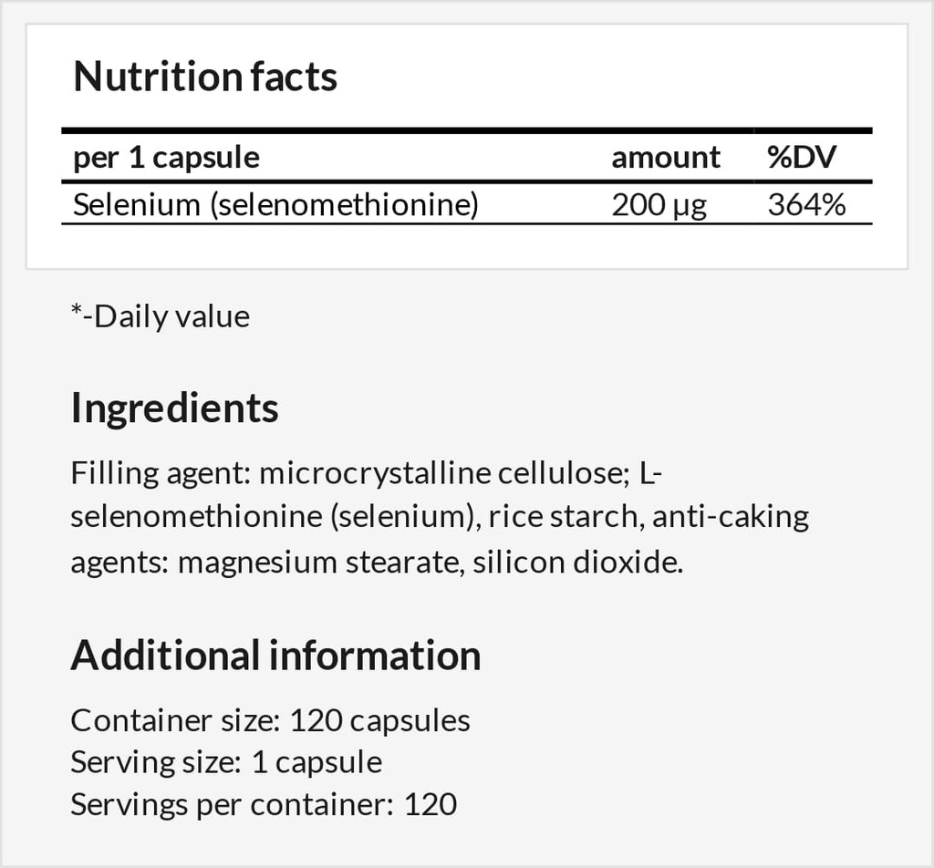 Selenio 200 μg (Selenomethionine) - 120 capsule - 4 mesi di alimentazione - Supplemento dieta per sostenere il sistema tiroideo e immunitario - da MZ