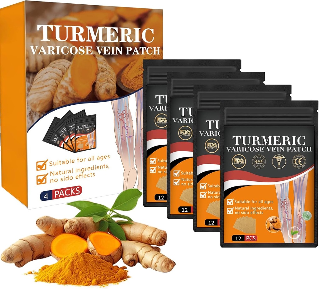 1 Box Furzero Turmeric Varicose Vein Patch - 2024 Nuovi patch di vena curcuma,Naturalmente allevia vene varicose in Gambe e ragni