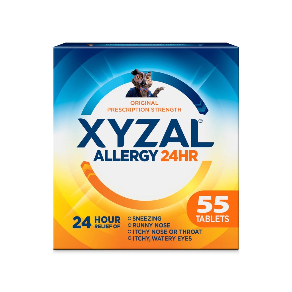 Xyzal 24 ore Allergy Relief Medicine, Original Prescription Strength Antihistamine, Levocetirizine Dihydrochloride Tablets 5 mg, 55 conte