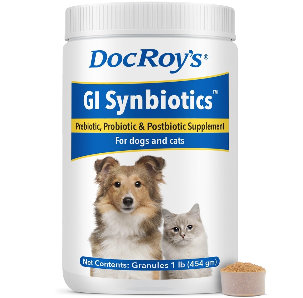 Doc Roy’s GI Synbiotics Probiotics & Prebiotic Granules for Dogs & Cats – Integratore Digestivo & Immune per la Salute con Culture Live, BgMOS & Beta Glucans – Pollo Flavor – 454g Granules