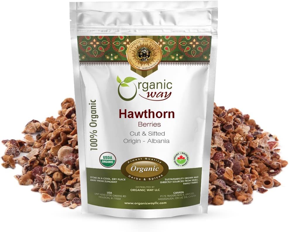 Organic Way Hawthorn Berries Cut & Sifted (Crataegus monogyna) - European Wild-Harvest | Organic & Kosher Certified | Vegan | Non OGM & Gluten Free | USDA Certified | Origin - Albania (1/4LBS / 4OZ)