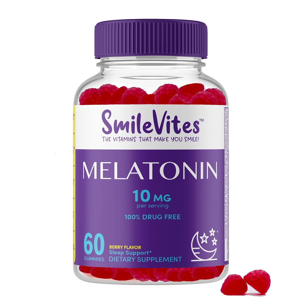 Heartland Pharma Melatonin Gummies 10mg | 100% Droga-Free Sleep Aid | Supporta sonno riposante & Relax | Non-Habit Forming | Berry Flavor | 60 Count