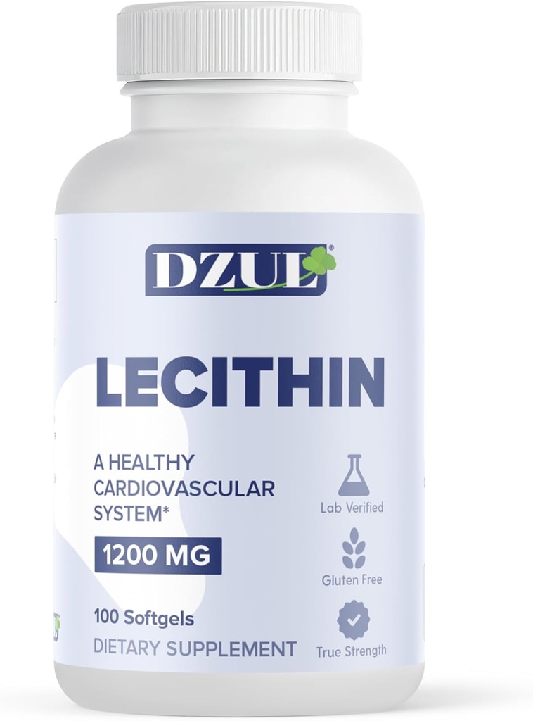 Lecitina di soia di DZUL Pharma 1200 mg / 100 Softgels / alta potenza, senza glutine e verificata dal laboratorio