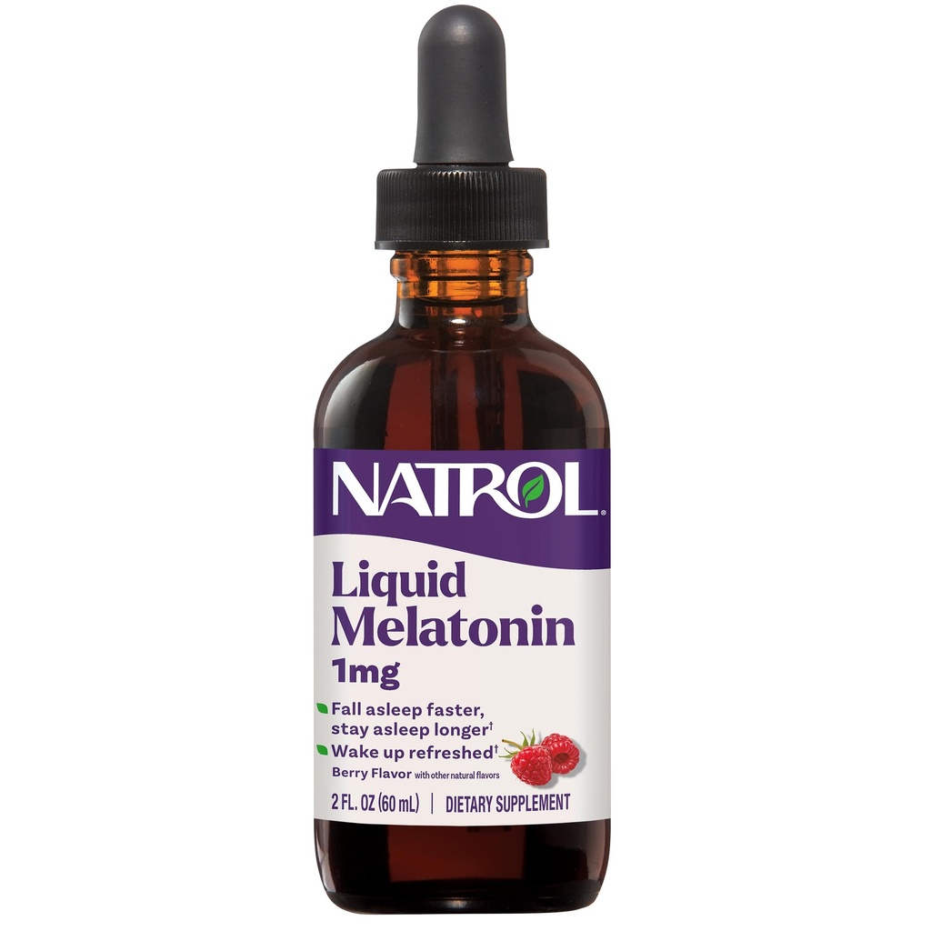 Natrol Liquid Melatonin 1 mg, Adulto Melatonin Supplemento a Autunno Asleep più veloce e rimanere Asleep più a lungo, Sveglia rinfrescato, 2 FL OZ Berry-Flavored Liquid, 15 Servings