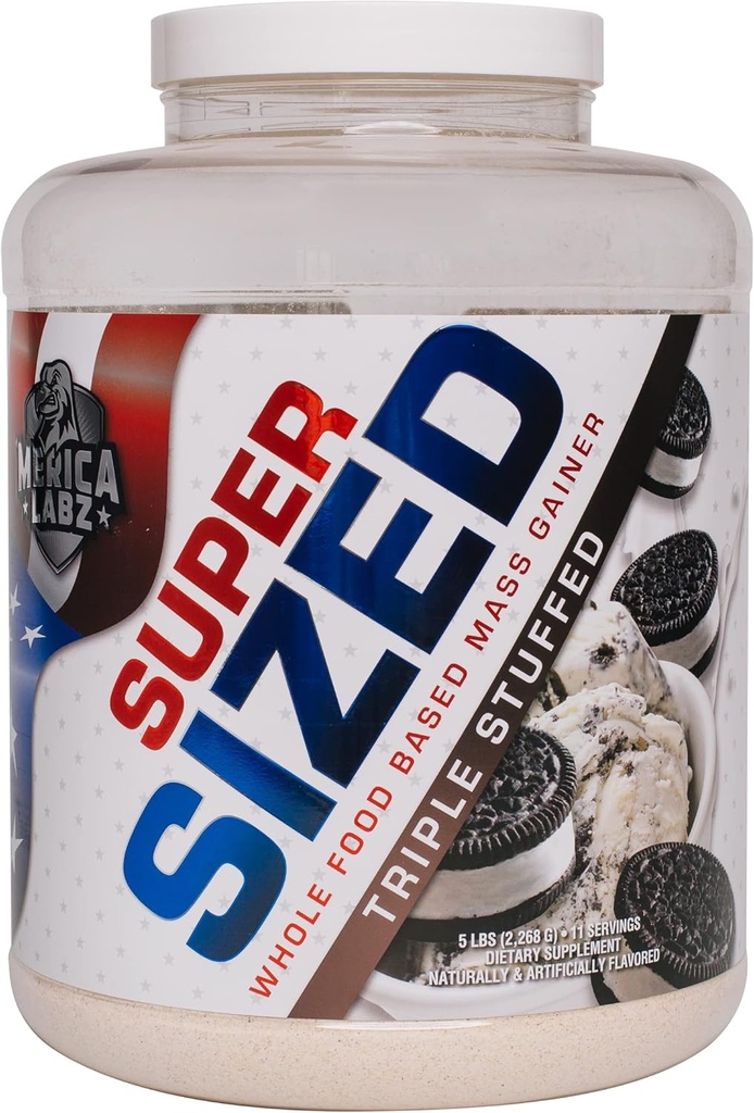 'Merica Labz Super Sized Whole Food Based Mass Gainer con 46g di proteine, Include Enyzmes digestivo per una facile digestione, 5 lbs (Triple Stuffed)