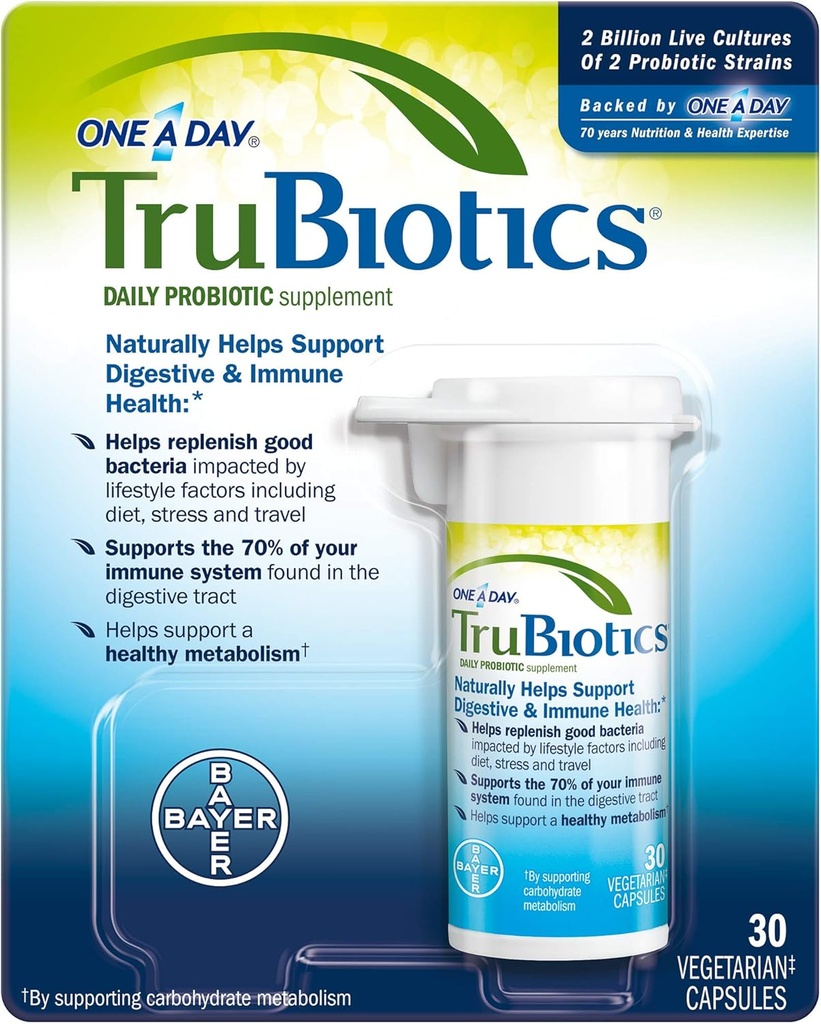 TruBiotics Daily Probiotic 30 Capsule - Gluten Free, Soy Free Digestive + Immune Health Support Supplemento per Uomini e Donne (Pack of 3)
