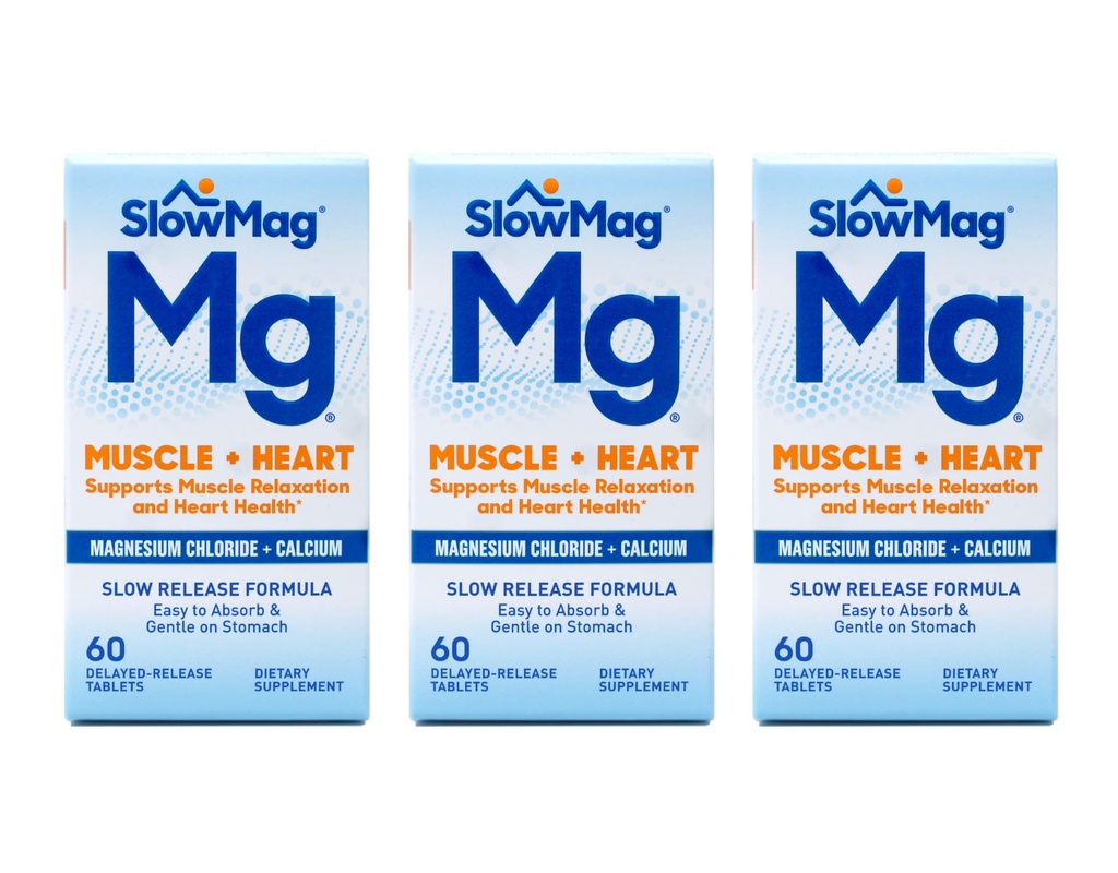 Cloruro di Magnesio Slow Magnesio e Calcio, 60 compresse ciascuna (Pacchetto Valore di 3)