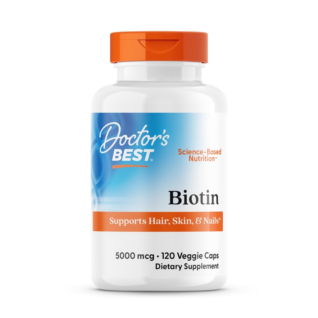 Il migliore biotina del medico supporta i capelli, la pelle, le unghie, l'energia Boost, il sistema nervoso, non OGM, Vegan, senza glutine, 120 conte