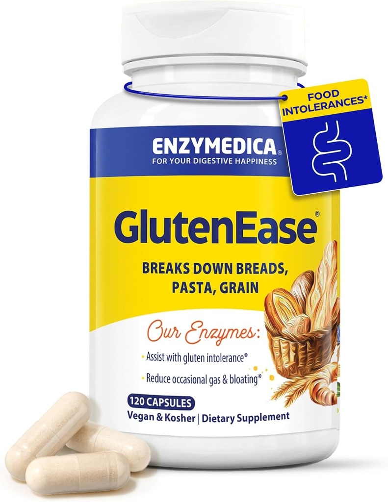 Enzymedica GlutenEase, Enzimi Digestivi Avanzati per le donne e gli uomini, Formula ad azione rapida per il sollievo Bloating & Salute Digestiva, Aiuta a rompere Gluten & Casein, 120 capsule FFP