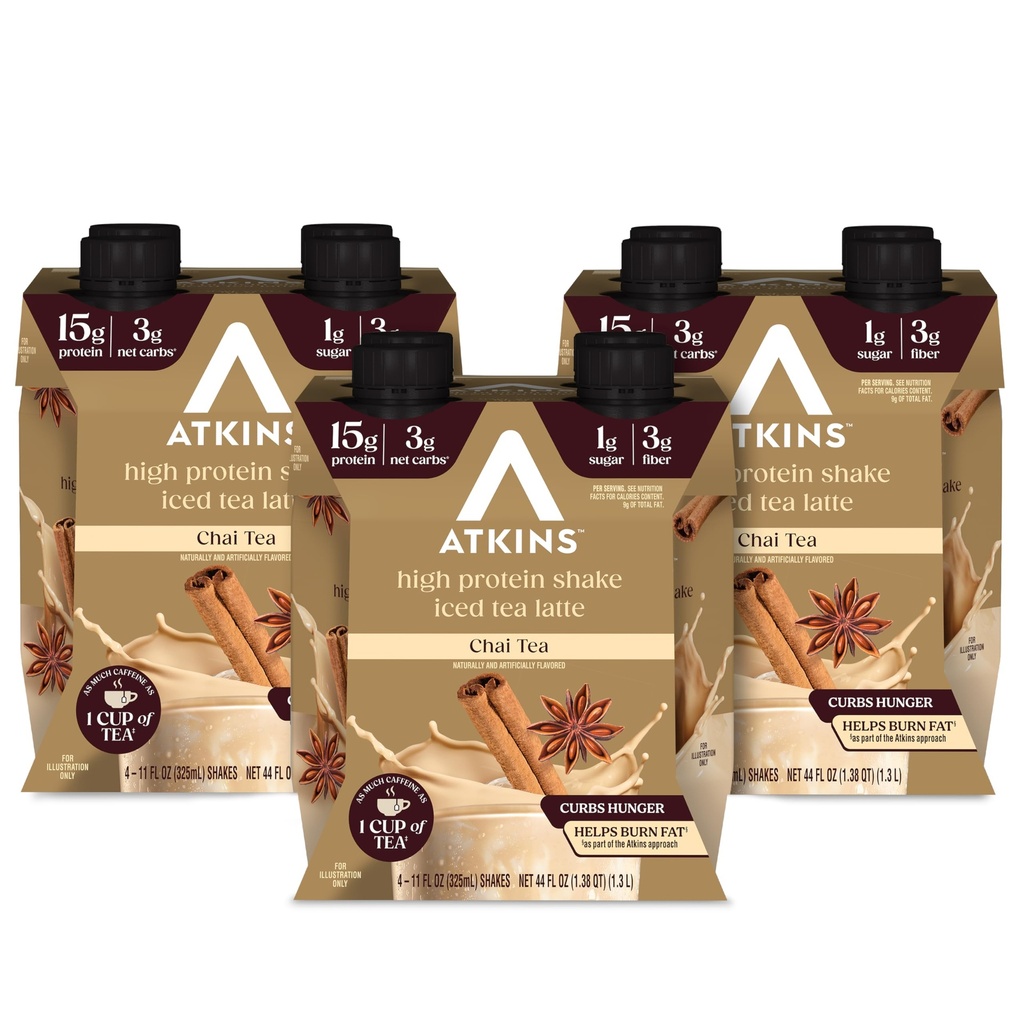 Chai Tea Latte aromatizzato Protein Shake, High Protein Shake, Low Glycemic, Carb basso, Basso zucchero, Keto Friendly, Gluten Free, 12 conteggio (3 set di 4)