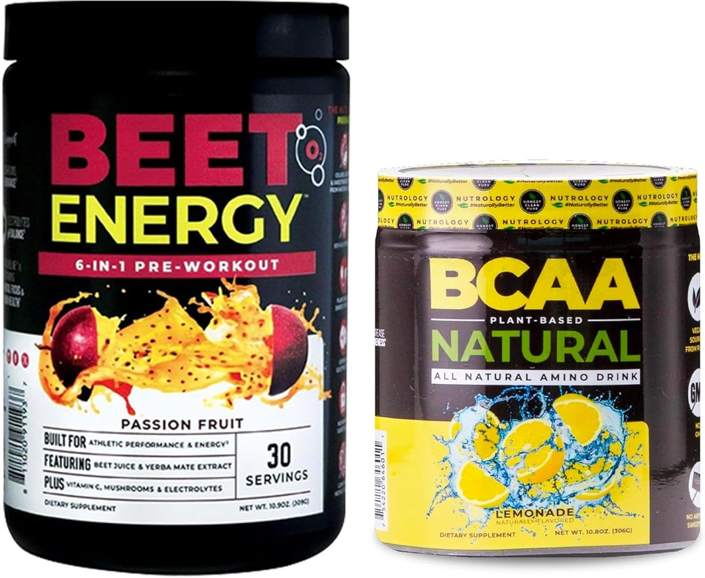 Nutrologia barbabietola naturale O2, Pre polvere di allenamento, Frutta della passione aroma (30 porzioni) BCAA naturale, Polvere BCAA basata sulle piante, Limonata Flavor (30 porzioni)