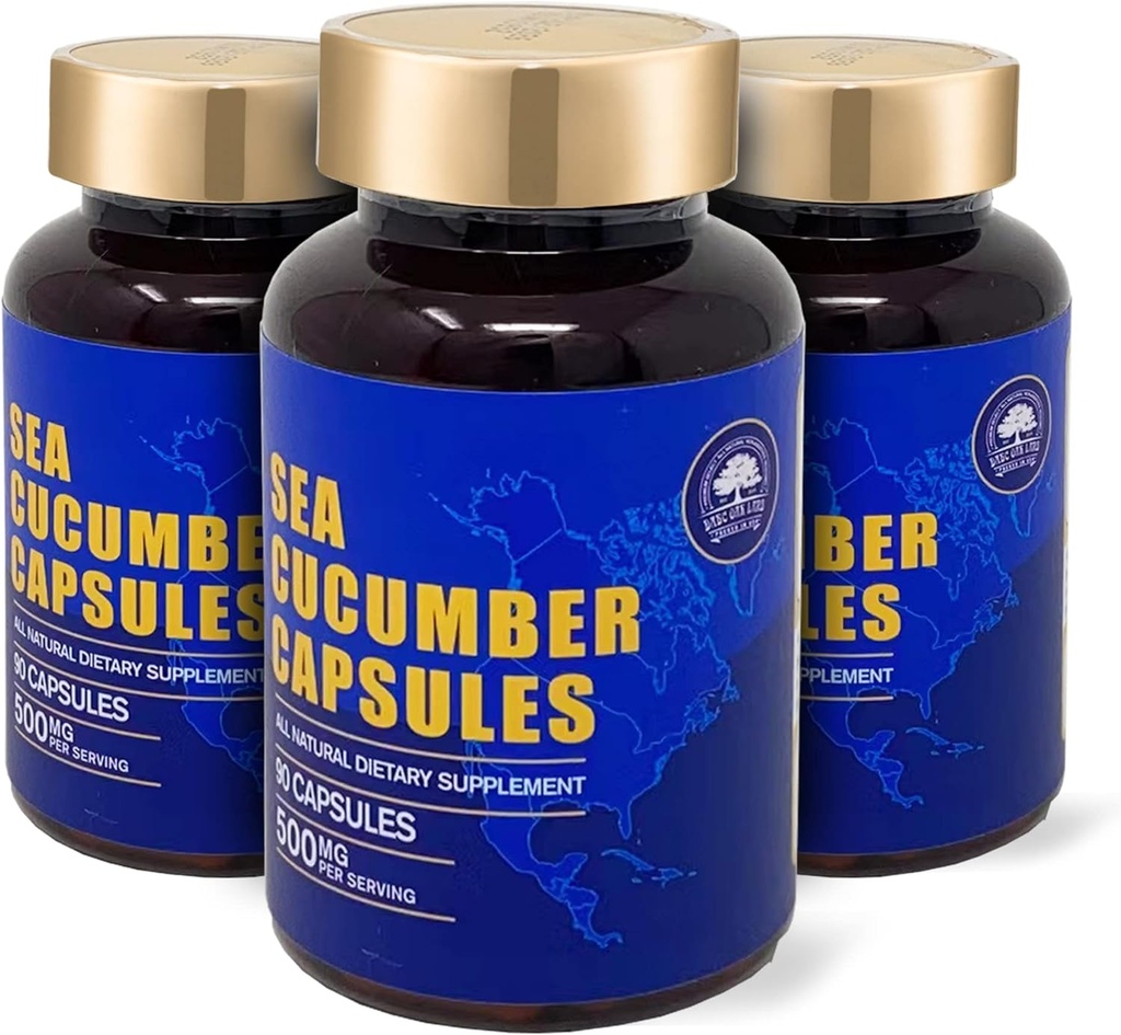Cetriolo di mare, Estratto di pesce selvatico Cetriolo di mare, Supplemento di Estratto naturale, Antiossidante naturale eccellente, Costruttore immunitario, Protezione del cartilage - 90 capsule, 500mg/bottiglia - Tre bottiglie