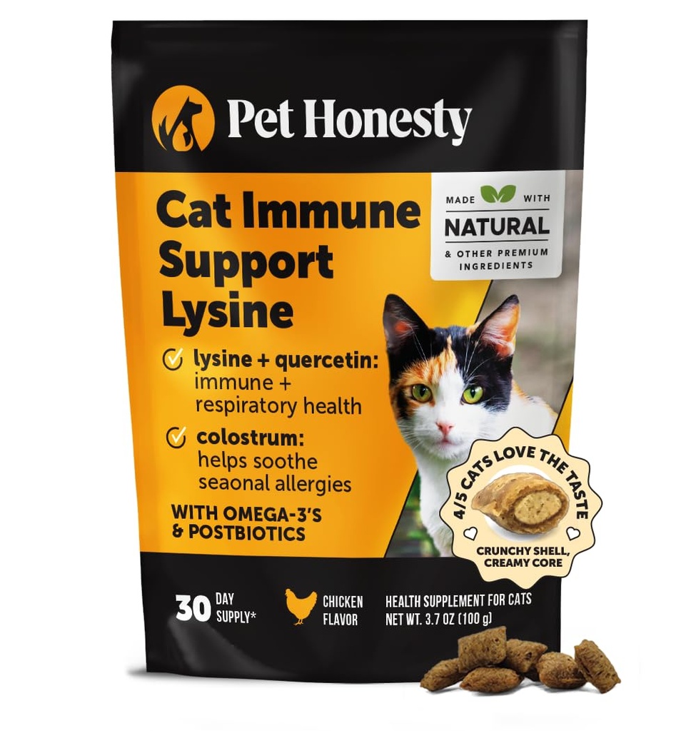 Gatto Immune Support Lysine – Allergy Relief & Immune Health Supplement per Gatti con L-Lysine, Colostrum, Quercetin & Omega-3 – Soothes Sneezing, Runny Nose & Itchy Skin Chicken, (30-Day Supply)