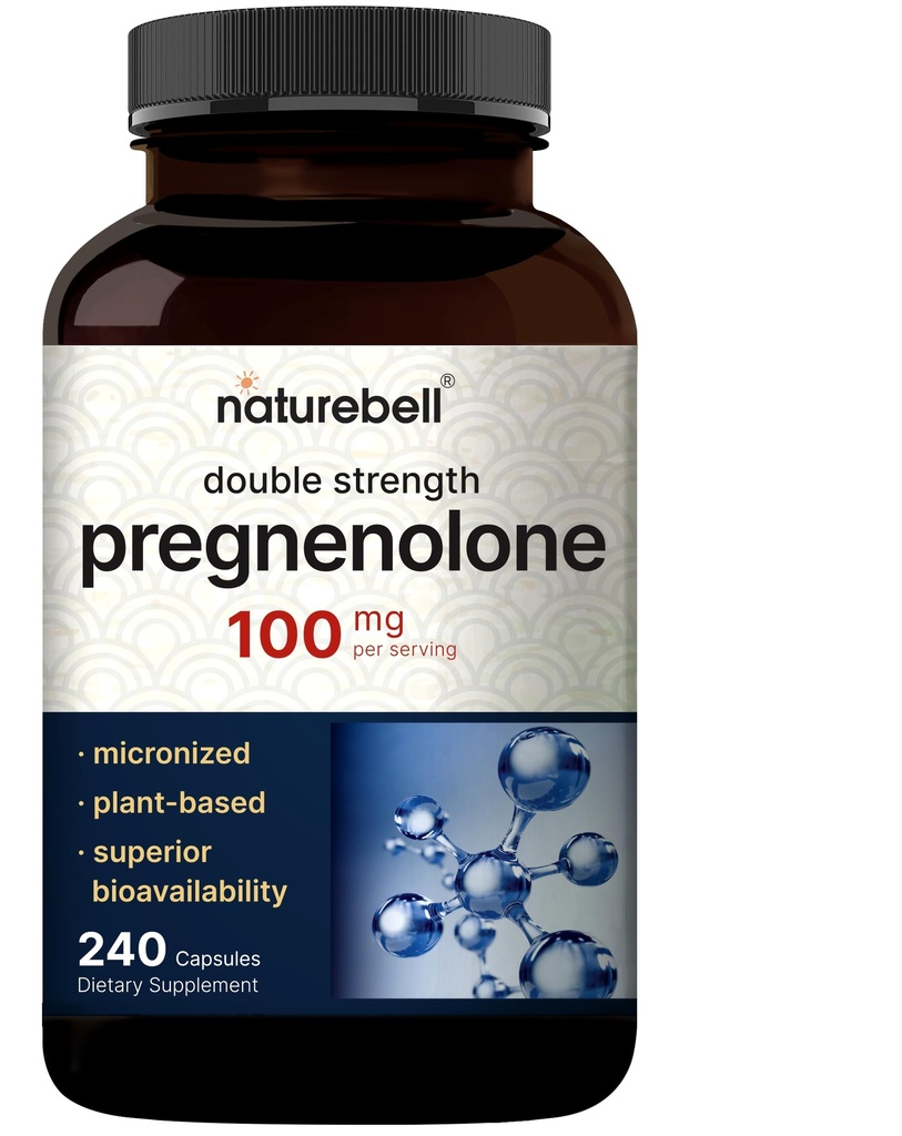 Pregnenolone 100mg, 240 Capsule | 99% Purezza, Grado micronizzato per l'assorbimento più elevato, Plant Based – Precursor naturale, Cervello, & Immune Health Supplement – Non-GMO, Soy Free
