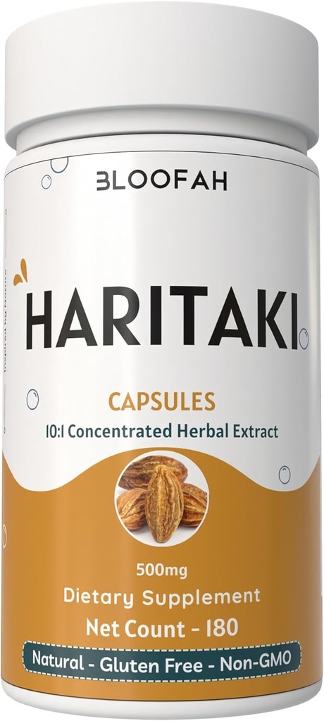 Haritaki capsule di frutta 500mg | 10:1 estratto polvere naturale Haritaki (Terminalia chebula) | Non-OGM, Gluten-Free Herbal Supplement | Capsule Comodi per il benessere (180 conteggio (Pack of 1))