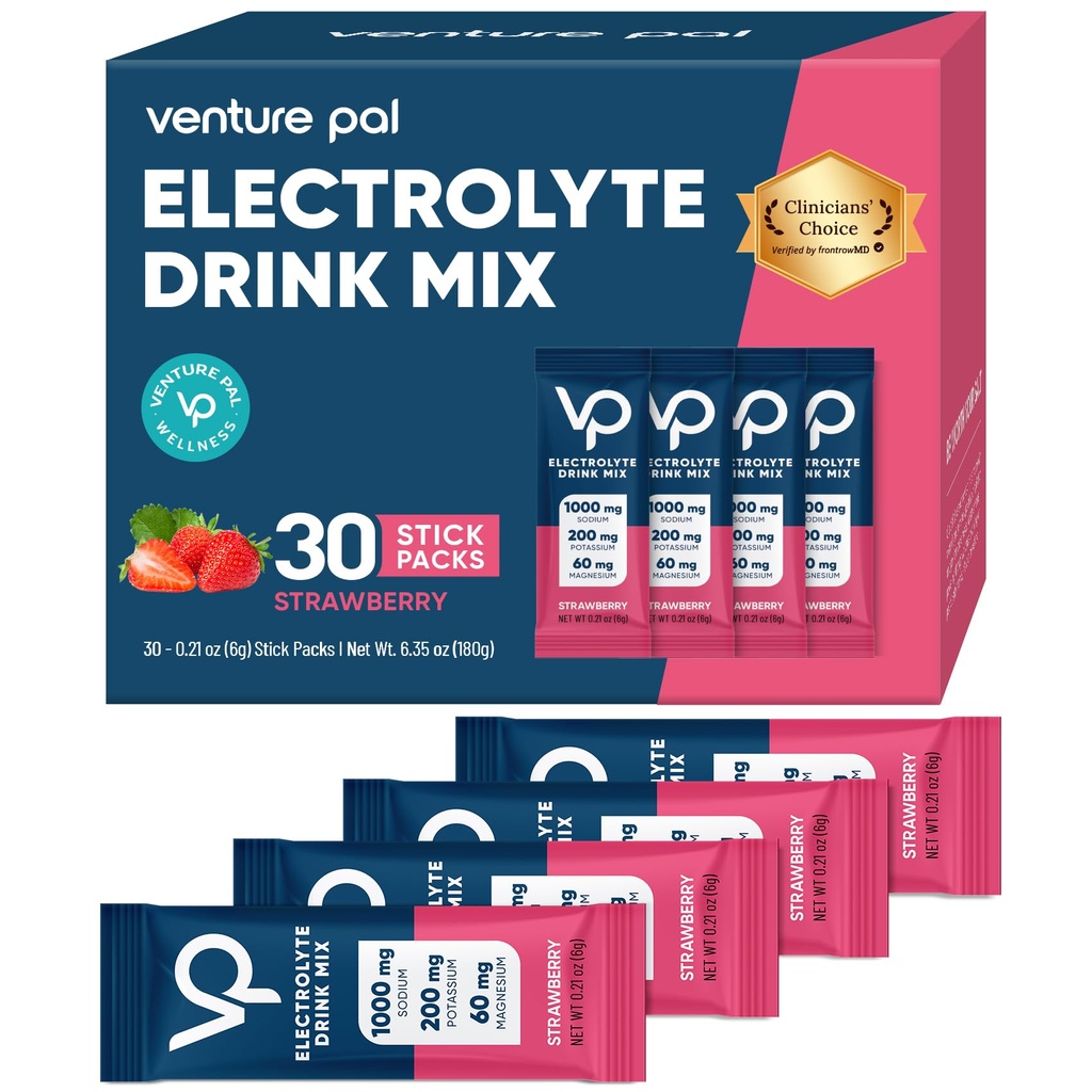 Imballaggio della polvere degli elettroliti liberi dello zucchero di sodio di Venture Pal - Imballaggi di idratazione con vitamina, sodio e potassio | Calorie zero | Vegan, Keto & Paleo Friendly Electrolyte Drink Mix - 30 Sticks