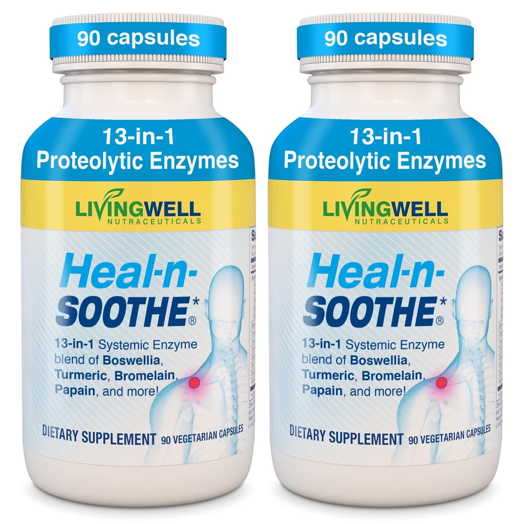 HEAL-N-SOOTHE Proteolytic Systemic Enzymes – Joint Supplement with Bromelain, Papain, Boswellia – Joint Mobility, Muscle Flexibility, Protein Digestion, Circulatory & Immune Health - 90 Count (2 Pack)
