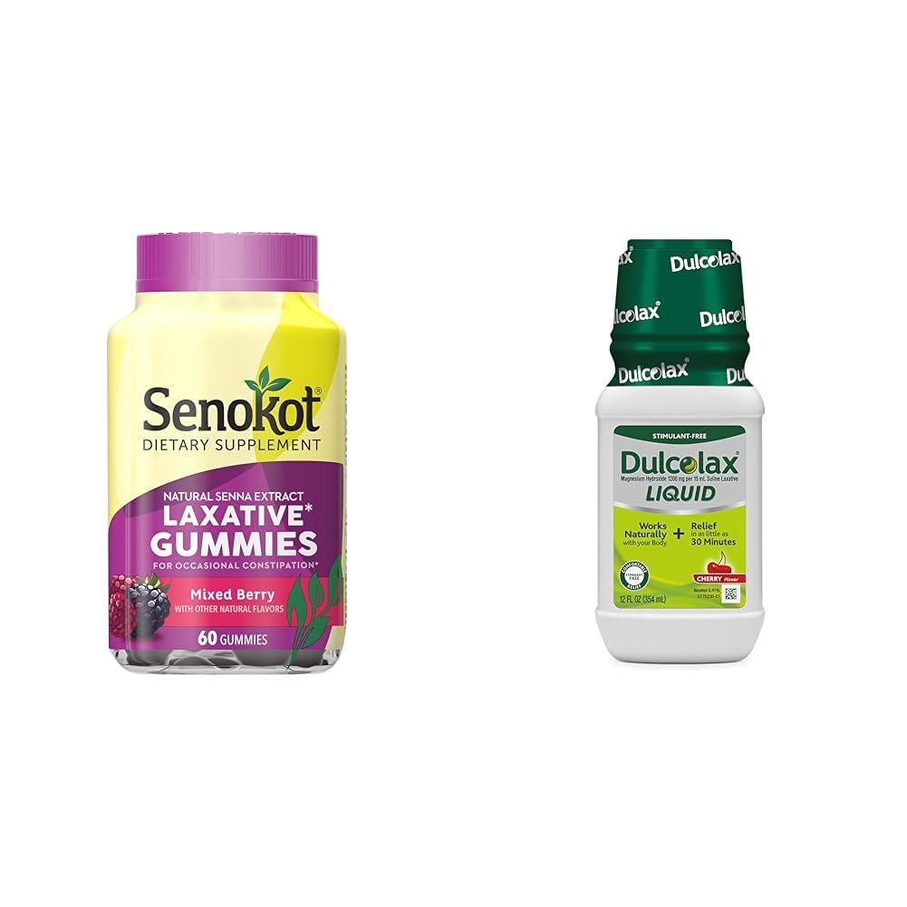 Senokot Integratore Dietetico Gummies Lassativo, Estratto di Senna Naturale, Lassativo Liquido Gentle & Dulcolax, Stimolant Lassativo Libero per Rilievo Confortevole, Sapore di Ciliegia, 12 oz.