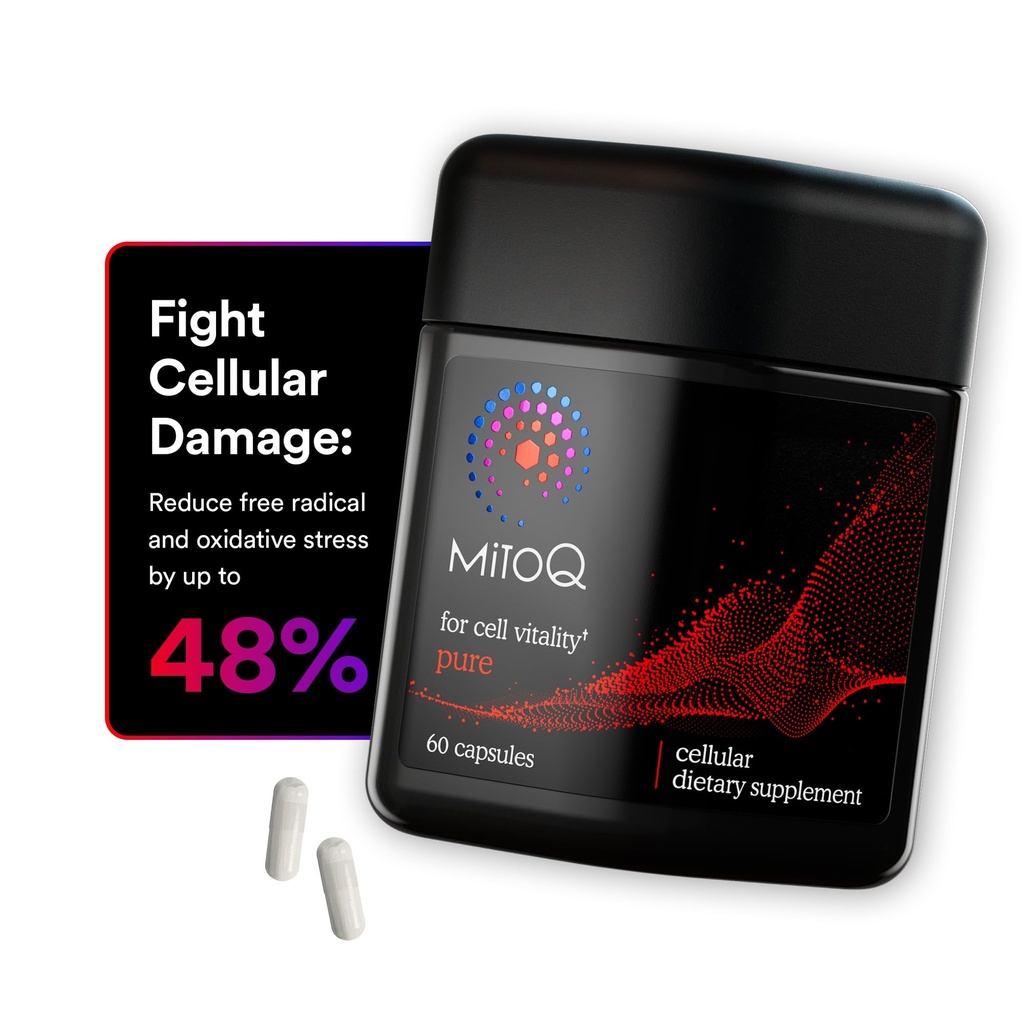 MitoQ Pure Advanced Mitochondria Supplemento Biodisponibilità Superiore a CoQ10 | Riduce il danno radicale gratuito per l'invecchiamento sano, il metabolismo, la salute del cuore, l'energia, la forza e la mobilità