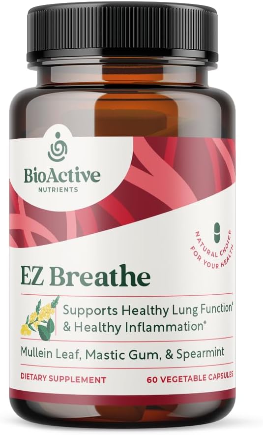 BIOACTIVE NUTRIENTI EZ Respira - 60 Capsule - Muellein Leaf, Bromelain e Spearmint Supplement - Supporti Salute complessiva