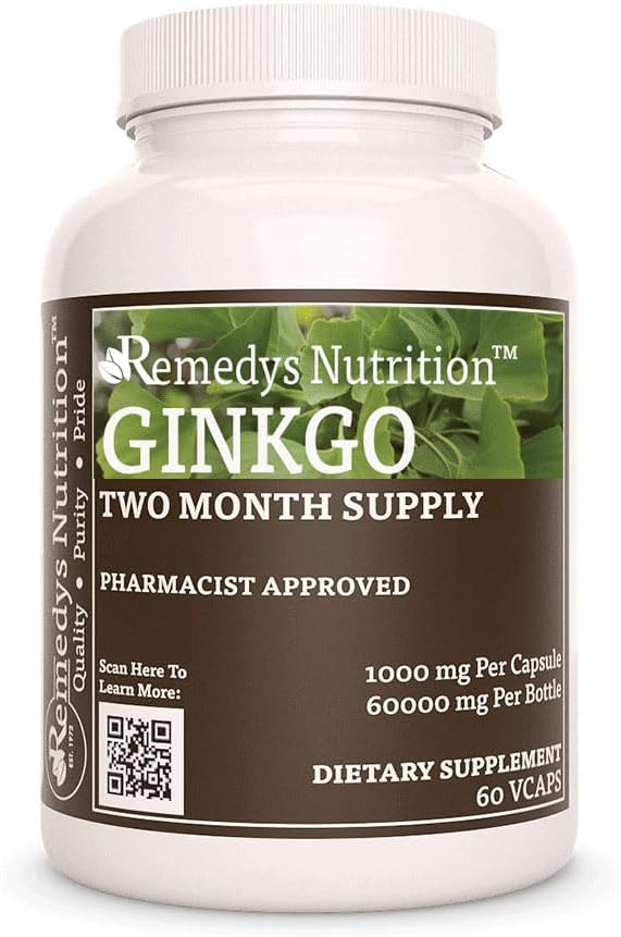 Alimentazione di Remedy Ginkgo Biloba | 1.000 mg, 60 capsule vegane Integratore alimentare di erbe | Fornitura di due mesi