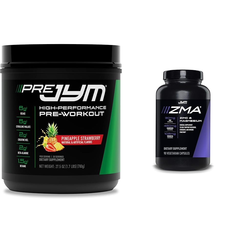 PRE JYM 30 Serve Ananas Fragola & JYM ZMA Zinc/Magnesium Capsule Supplemento 90 capsule vegetariane