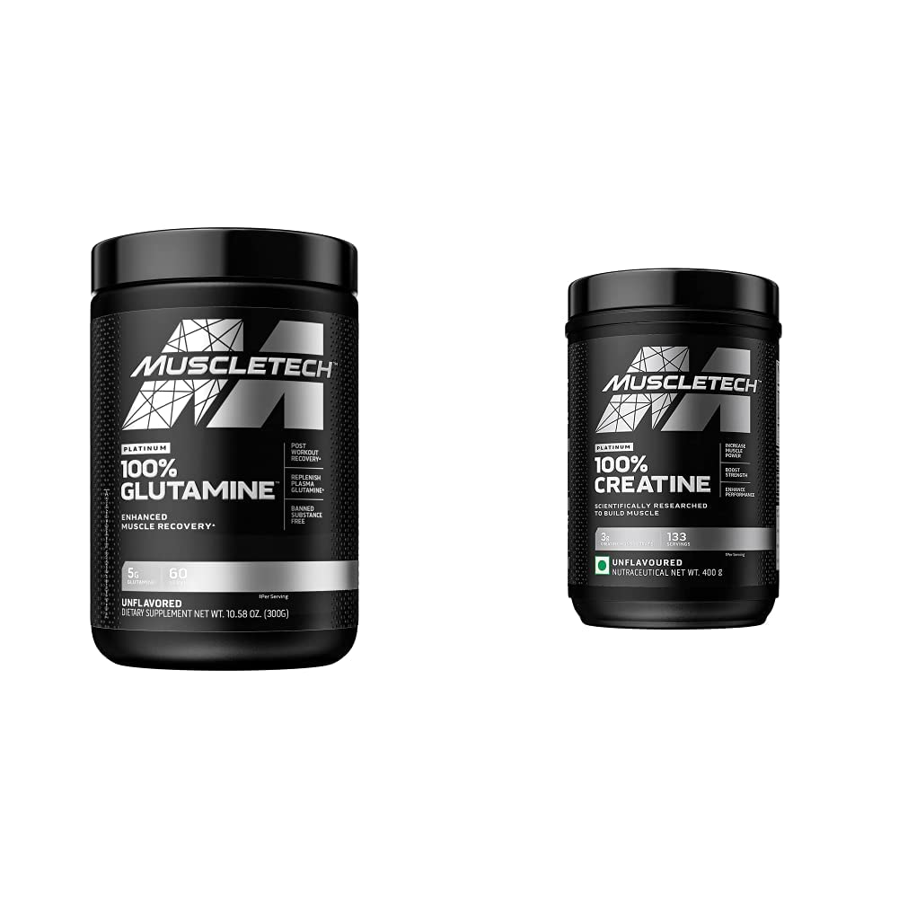 MuscleTech Creatina Monoidrato Polvere Platinum Pure Micronized Recupero del muscolo + Costruttore & owder 100% Pure L Glutamine Polvere