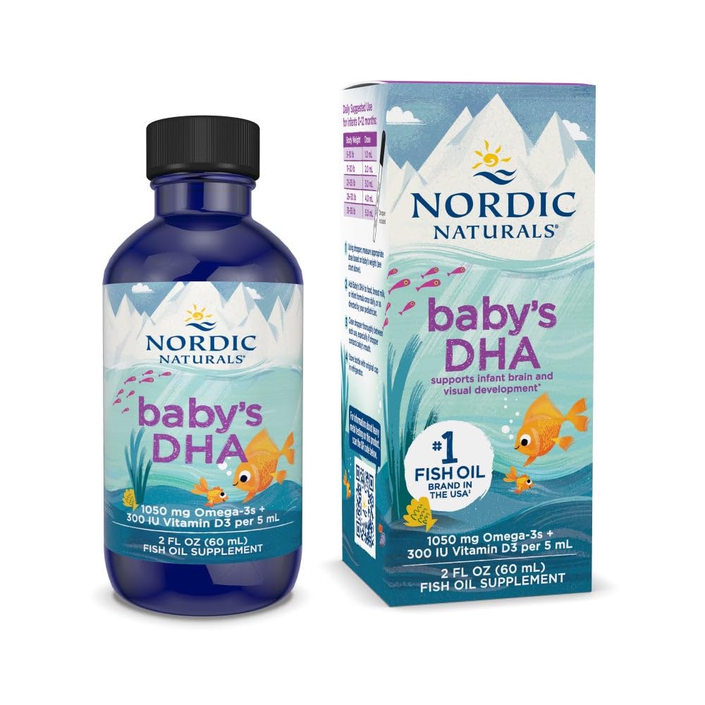 Nordic Naturals Baby’s DHA, Unflavored - 2 oz - 1050 mg Omega-3 + 300 IU Vitamin D3 - Supporta il cervello, Vision & Nervous System Development in Babies - Non-GMO - Servings May Vary
