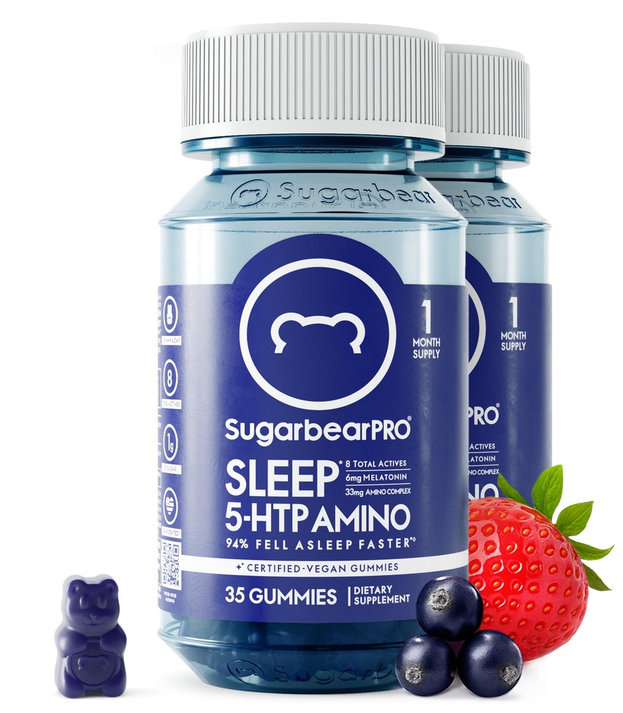 SugarBearPro Sleep Gummy 2 mesi di alimentazione, Melatonina 6mg ad alta resistenza, per gli uomini e le donne, Vegan Vitamin B6, L-teanina, 5 HTP, Valerian, Sleep Aid for Adults & Teens, Certificato Kosher