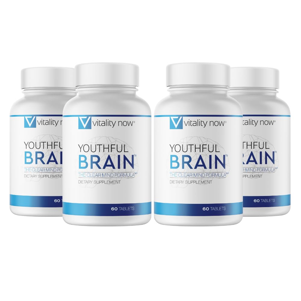 Brain giovanile 4 Bundle bottiglia - Memory & Brain Health Support Supplement - Brain Booster Clarity con Bacopa Monnieri, Ginkgo Biloba, B12-120-Day Supply (240 Conte)