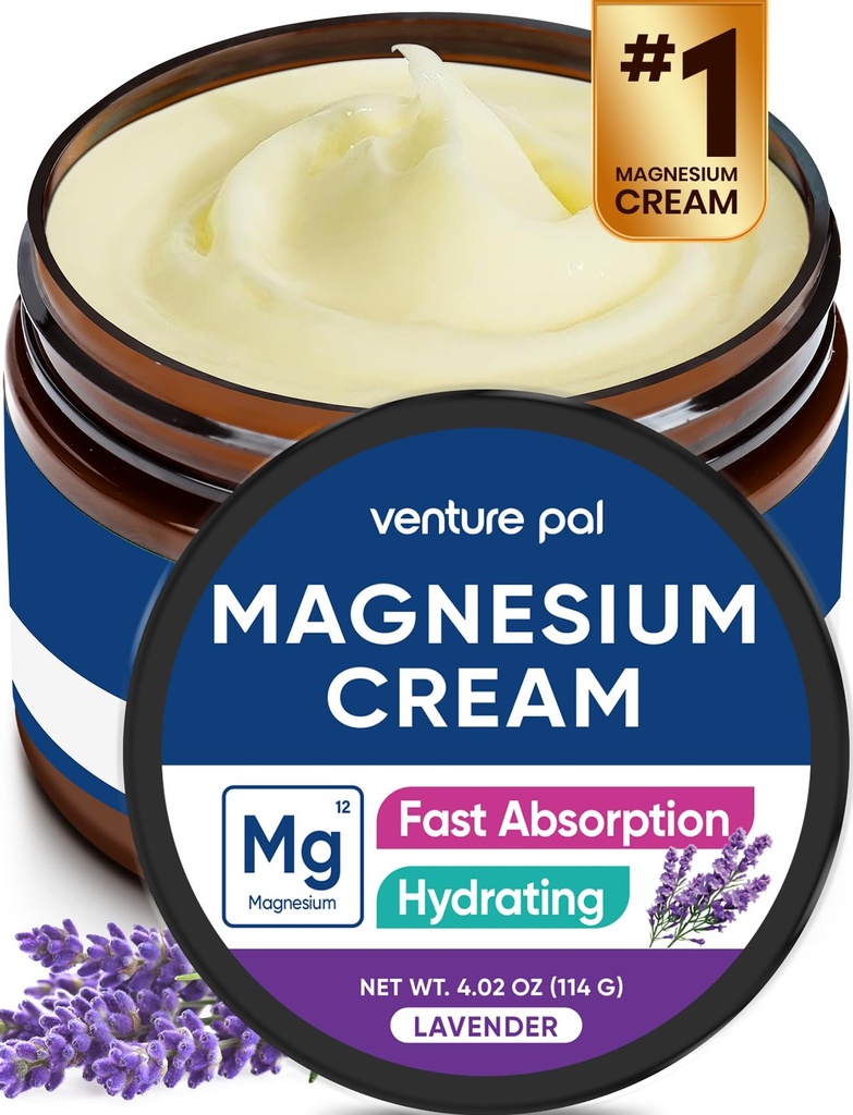 Crema di Magnesio di Venture Pal, Crema di Magnesio Topical per il Sonno, Crampe di Gamba & Dolore, Rilassamento muscolare, Integratore calma e idratante con Olio di cocco, Burro di Karitè & Acido Ialuronico, Sicuro per i bambini