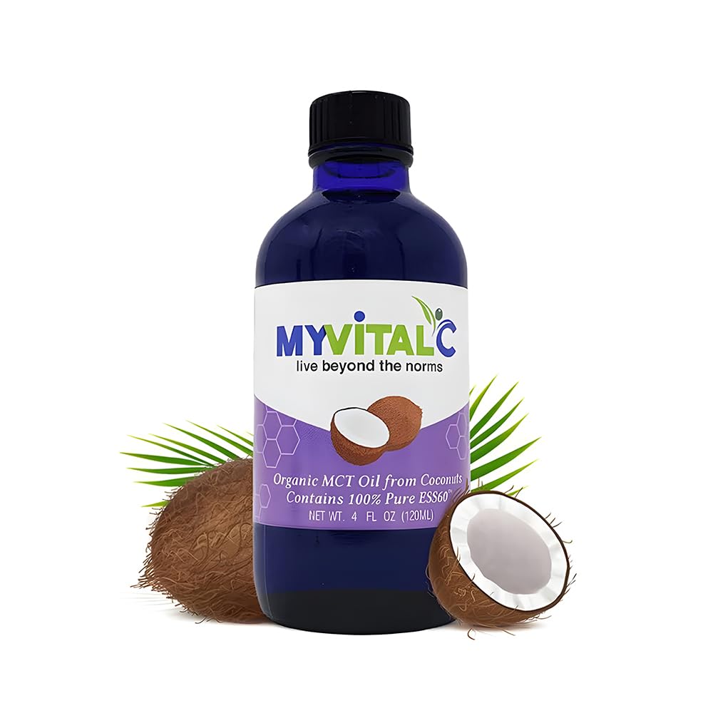 MyVitalC Organic MCT Oil Coconut Derito - Pure ESS60 Antiossidante Supplemento - per Antiinvecchiamento, Ossidazione, Longevità, Sonno, Più Energia - 120ML