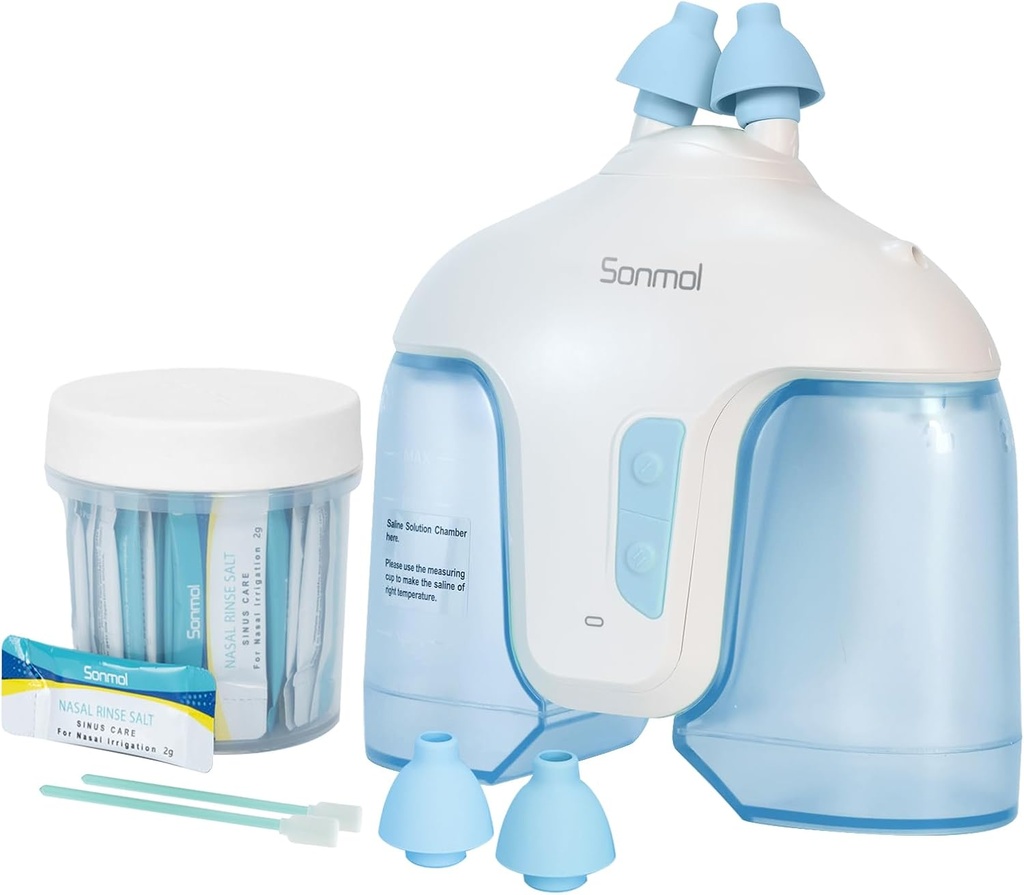 Sistema di irrigazione nasale con 50 pacchetti di sale (blu), macchina del risciacquo del seno, detergente del naso per l'adulto del seno, lavatrice nasale del naso che risciacqua la macchina del sollievo del seno