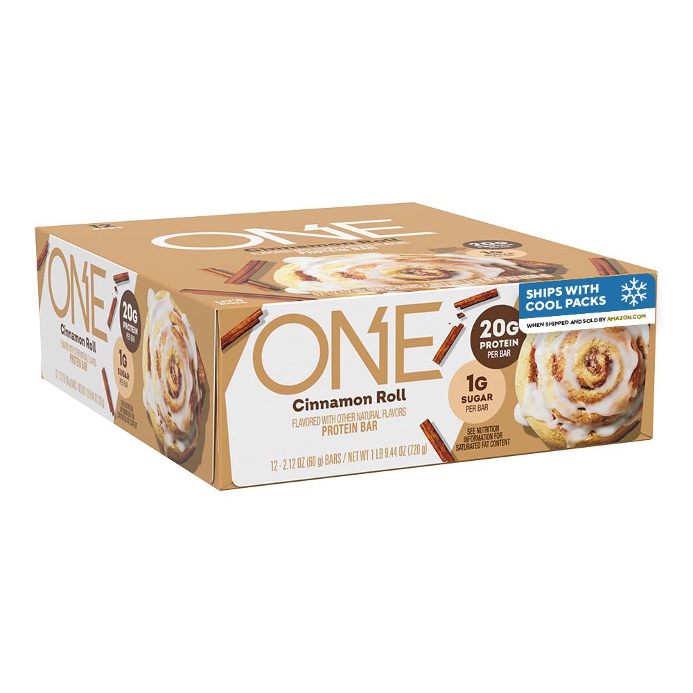 ONE Protein Bars, Cinnamon Roll, Gluten Free con 20g Protein e 1g Sugar, Pantry Staples, 2.12 oz (12 Conte), Packaging May Vary