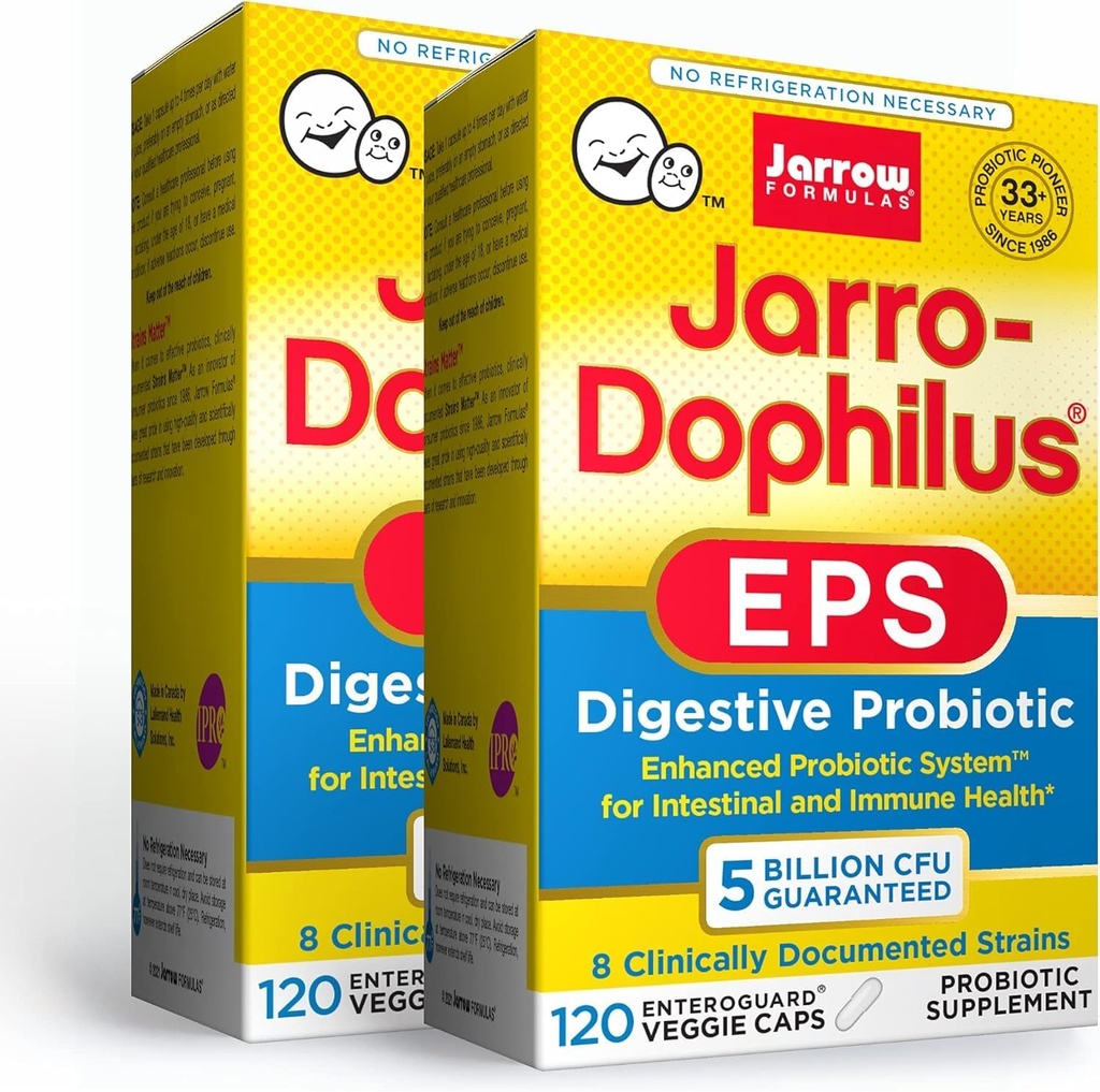 Jarrow Formulas Jarro-Dophilus EPS - 5 miliardi di Atto per Serve - 120 Caps Veggie Coated Enteric, Multi-Strain Probiotic - Salute Intestinale & Immune, 120 Conte (Pack of 2)