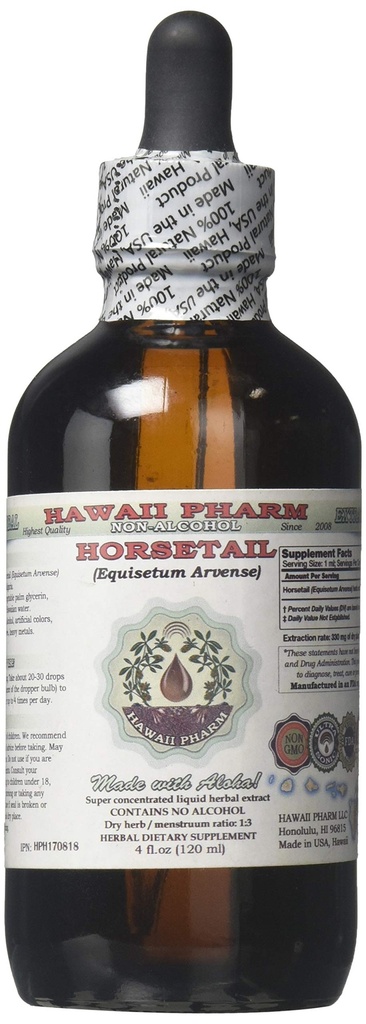 Estratto di liquido senza alcool di coda di cavallo, Coda di cavallo organico (Equisetum arvense) A base di erbe secchi Glycerite Hawaii Pharm Natural Herbal Supplement 4 oz