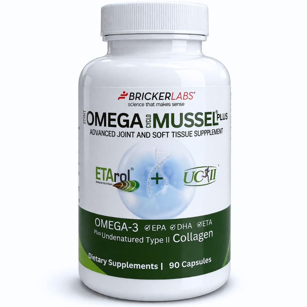 Bricker Labs Omega Cyclo - Mussel Plus UC-II, Premium NZ Green Lipped Mussel Plus UC-II Collagen tipo II non denaturato, il supplemento congiunto ultimo per la salute comune e il comfort, 90 capsule