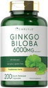 Carlyle Ginkgo Biloba Pills | 6000mg | 200 capsule | con estratto di Bacoba | Extra Forza, Non OGM e Gluten Free Herbal Supplement