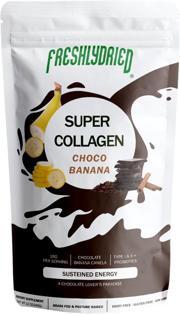 Peptidi di collagene e polvere di ChocoBanana – Supporta capelli, pelle, unghie, ossa e giunti – Tipo I & III Collage a base di erba + Probiotici – Cioccolato Banana Cinnamon Flavor – 10 Serve, 6 oz