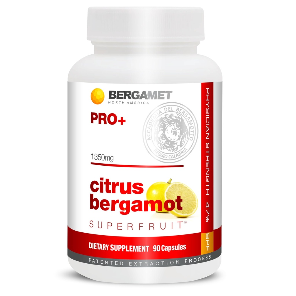 BergaMet Citrus Bergamot SuperFruit PRO+ Supplemento, 200:1 Extract, 1350mg, 80% Polyphenols, Estratto di foglie di oliva, 47% BPF, Più forte del mondo, 90 capsule, sostenuto da studi clinici, Made in the USA